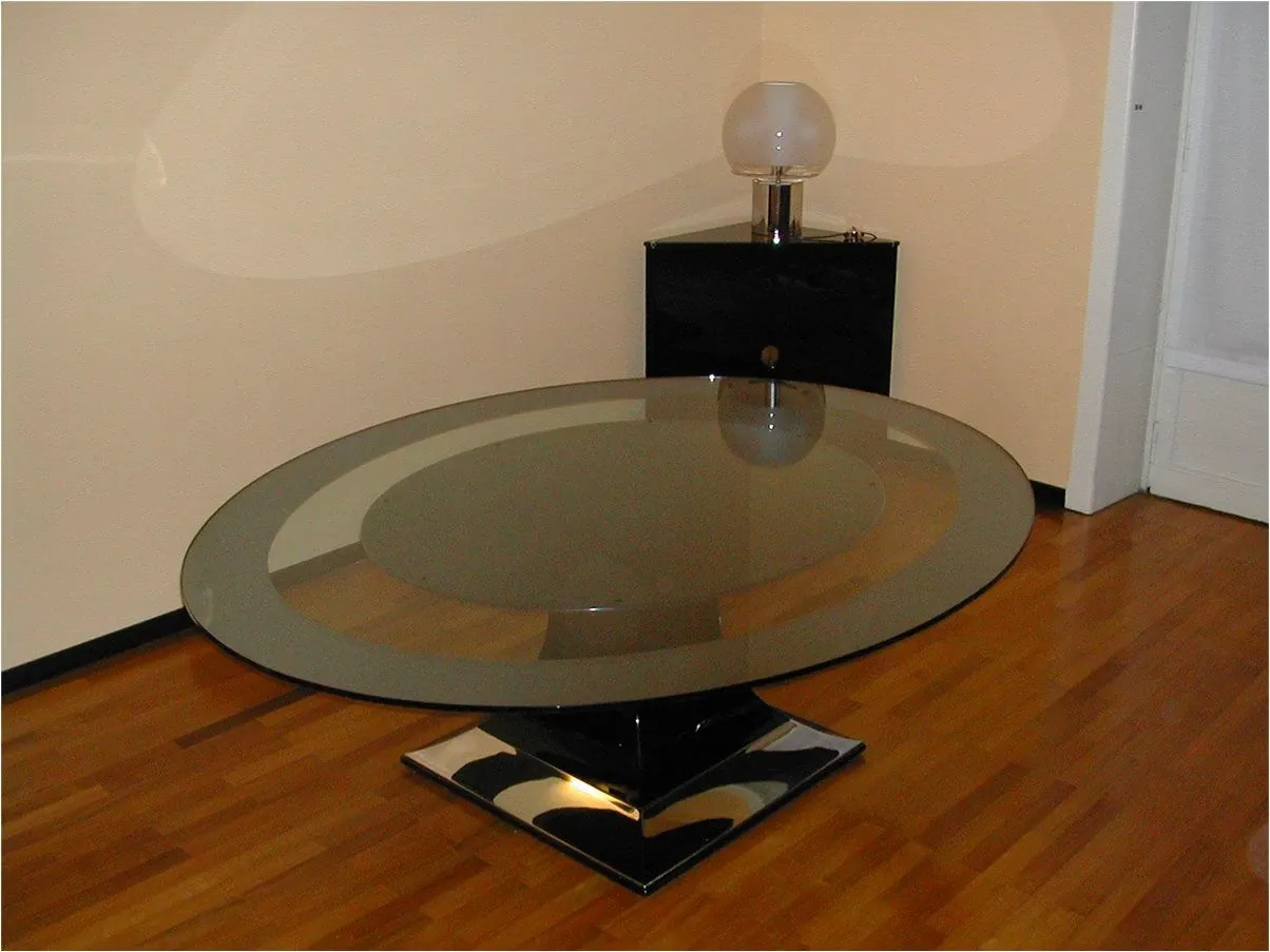 Tavolo ovale Base Quadra legno e cristallo (nero), Azucena 3