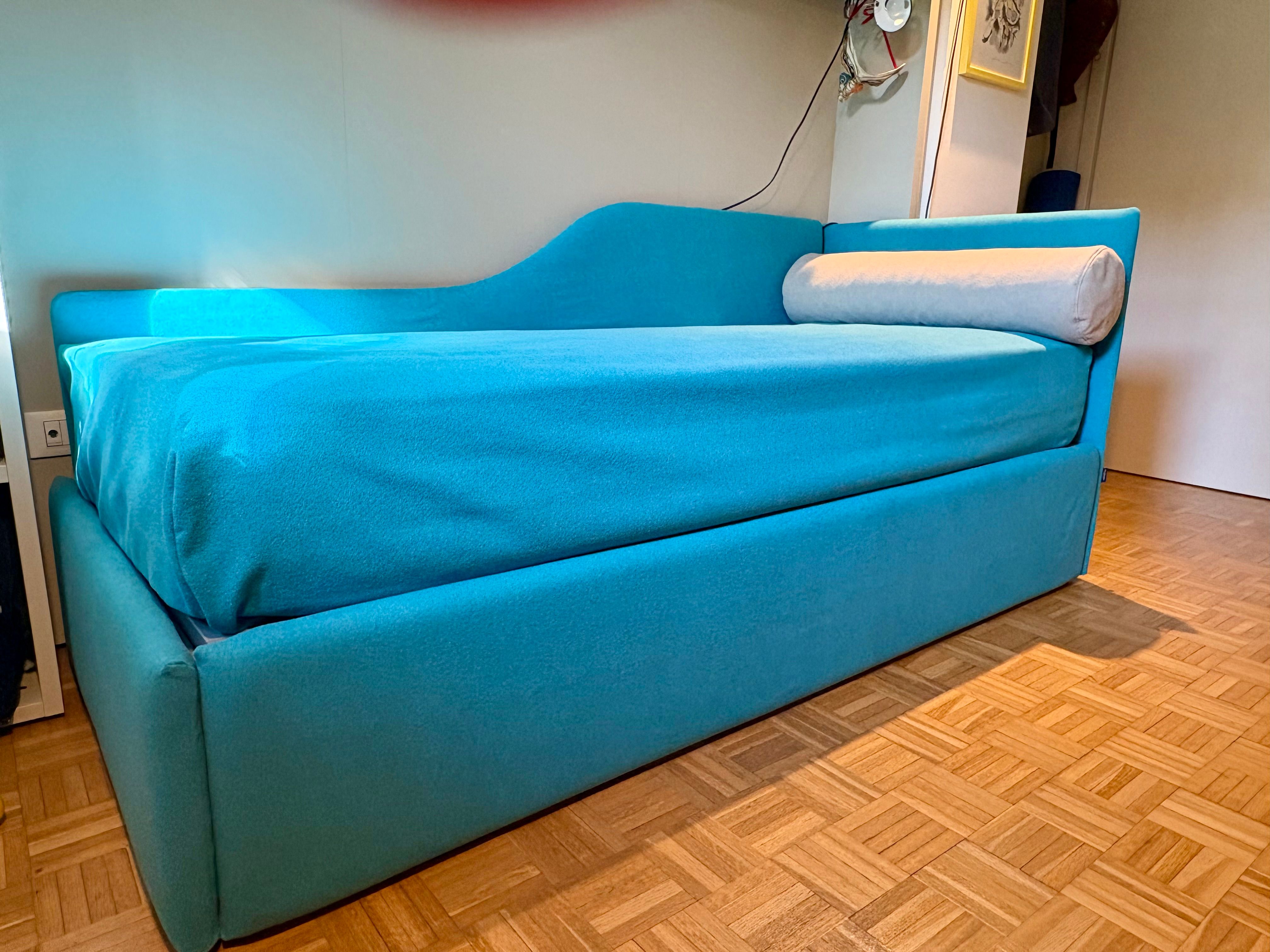 Bolzan Single Bed in Blue Fabric Main