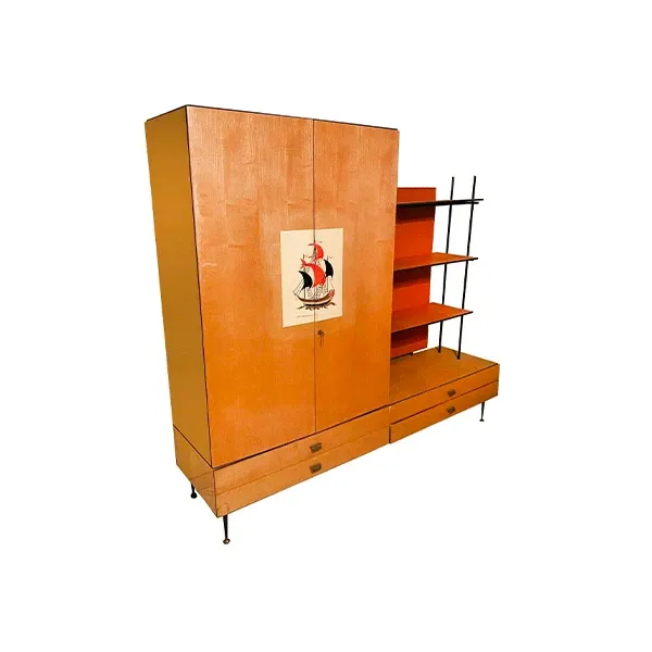 Vintage brown wooden bookcase cabinet (1950s) image
