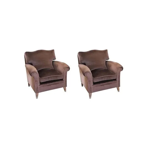 Set of 2 vintage brown velvet armchairs (1980s), image