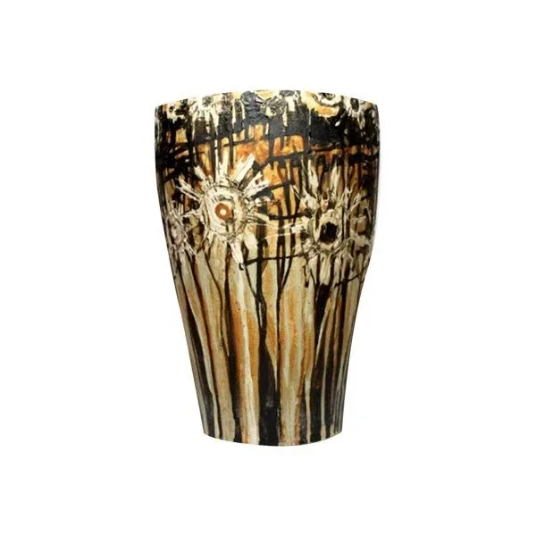 Image of Vaso vintage in pirogranito con decorazione floreale,