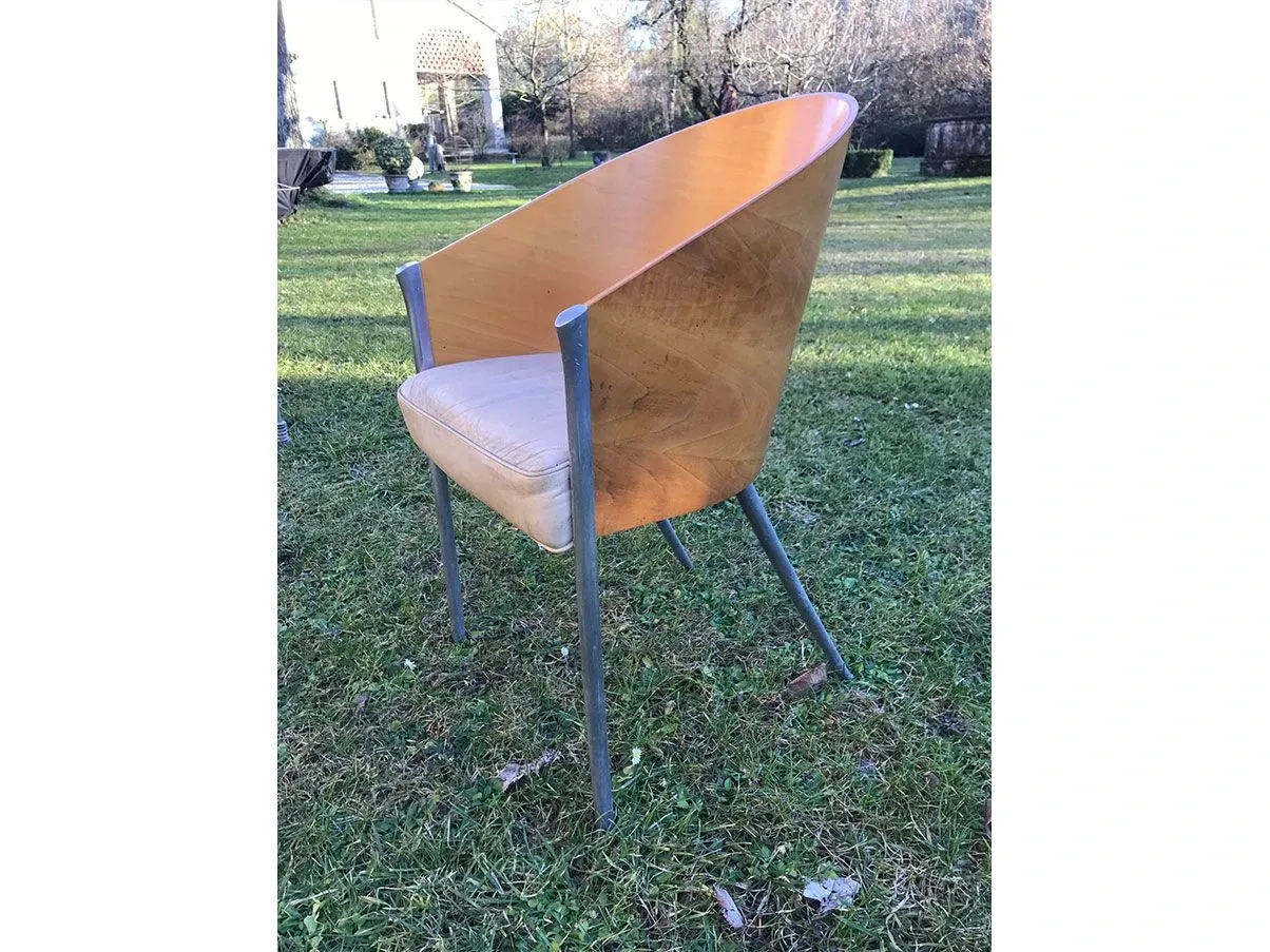 Poltroncina vintage con scocca in legno curvato (anni '80) 
