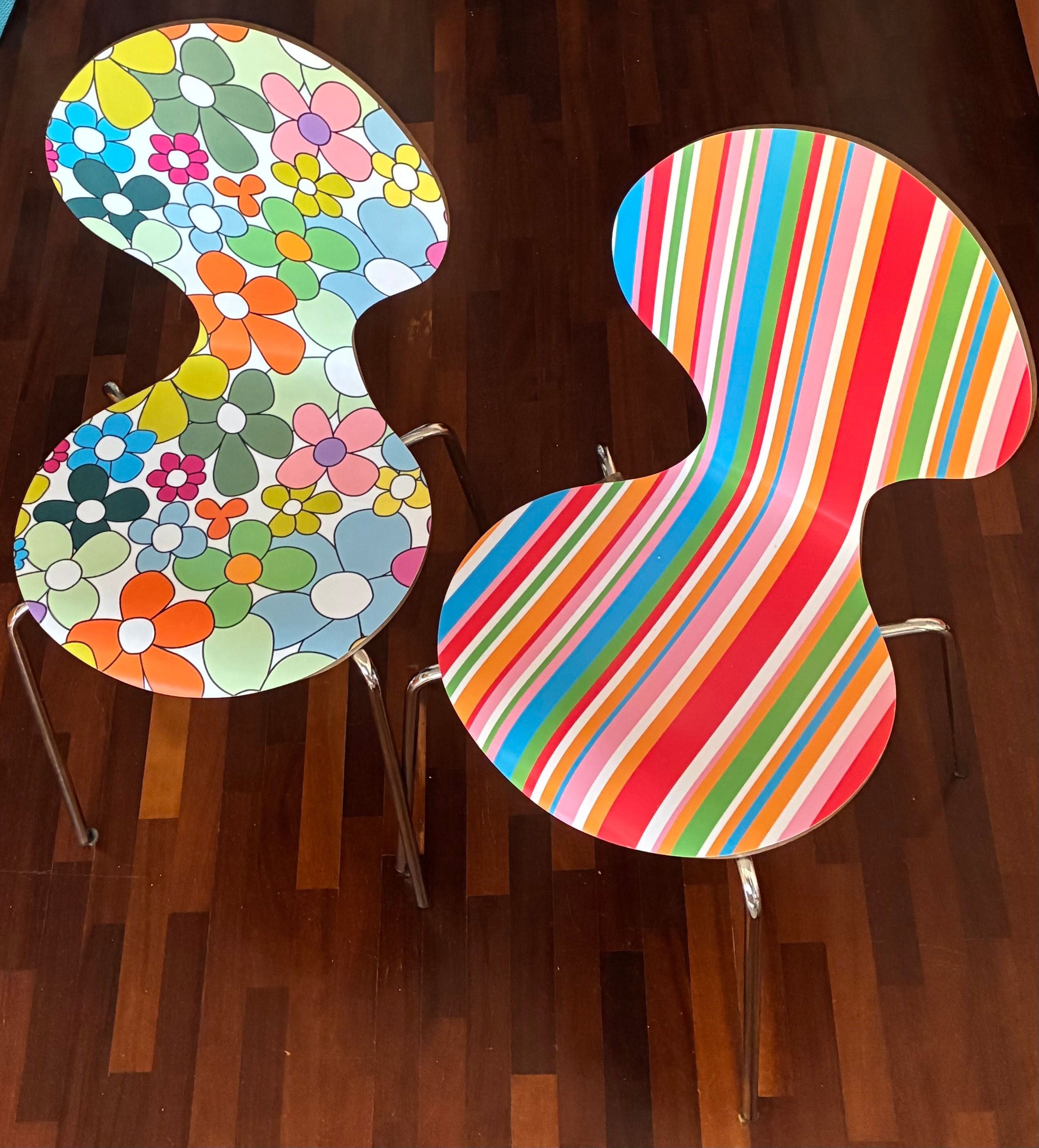 2er-Set Stühle mit Blumen- und Streifenmuster, mehrfarbig Side