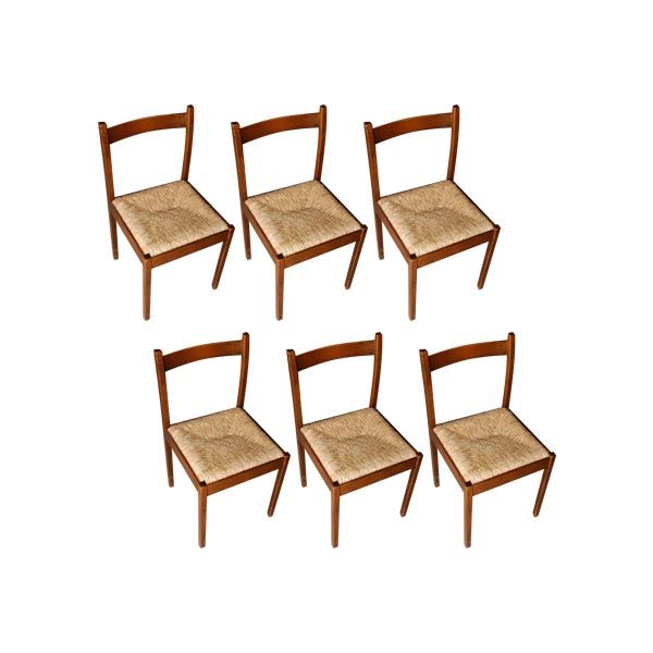 Set 6 sedie vintage in legno e paglia (anni '70), image