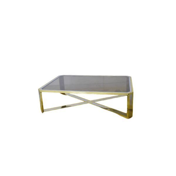 Coffee table in chromed steel and smoked glass (70s), image