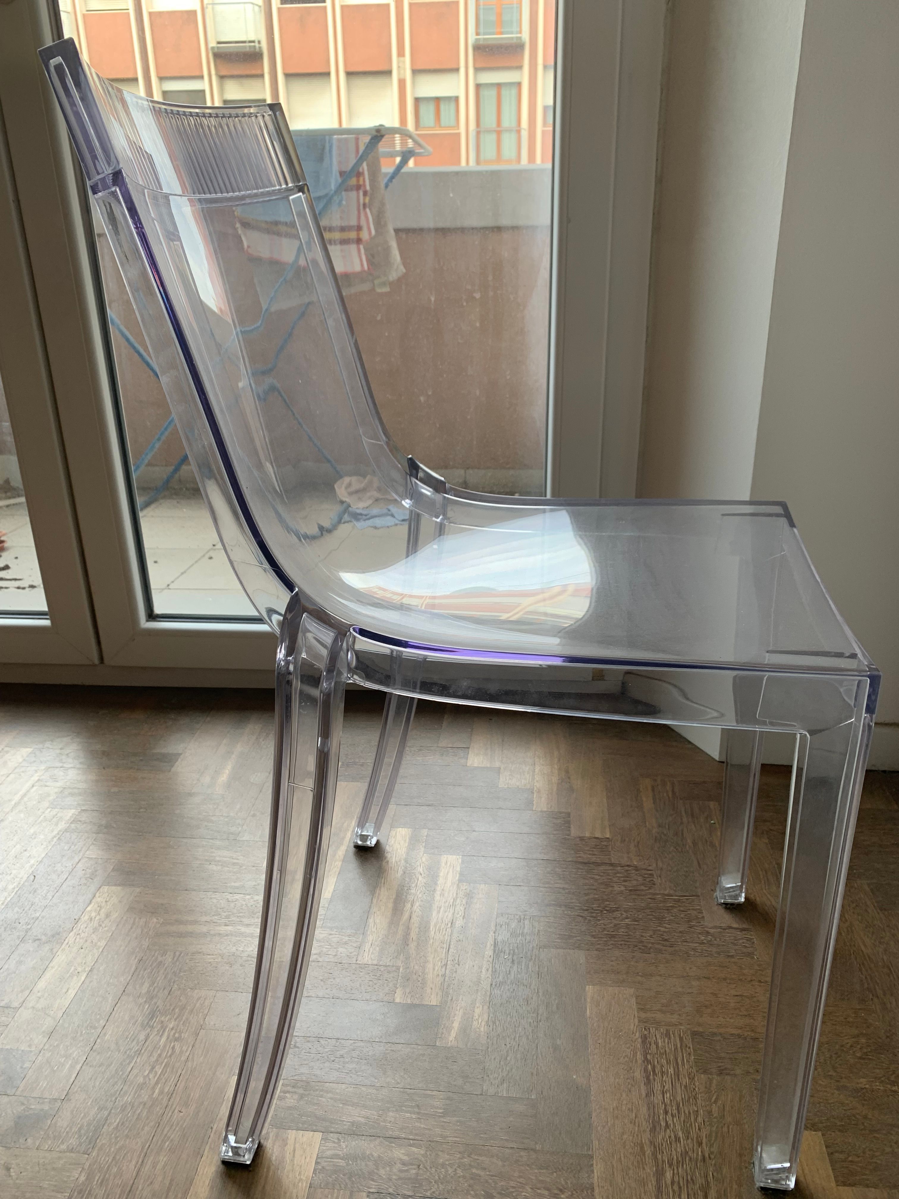 Pair of Hi-Cut Transparent Chairs by Philippe Starck Side