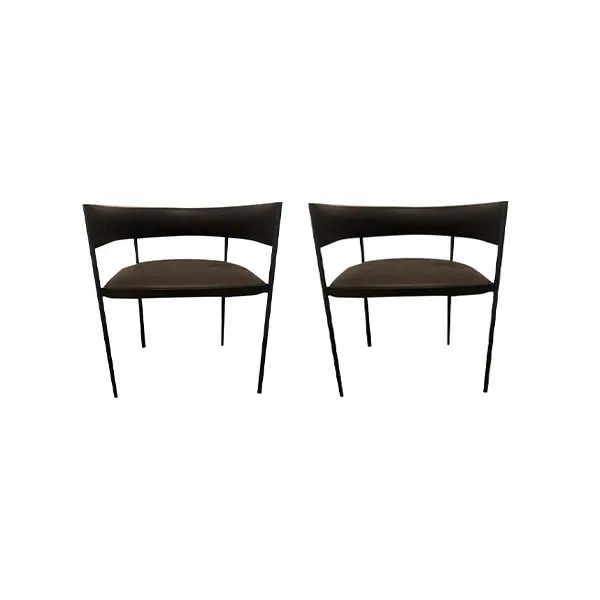 Set of 2 chairs in steel and leather with armrests, Living Divani image