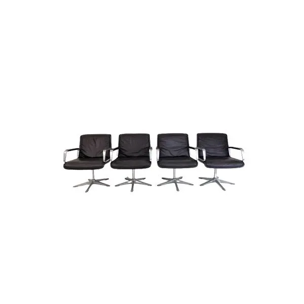 Set 4 sedie Delta 2000 in pelle nera, Wilkhahn 