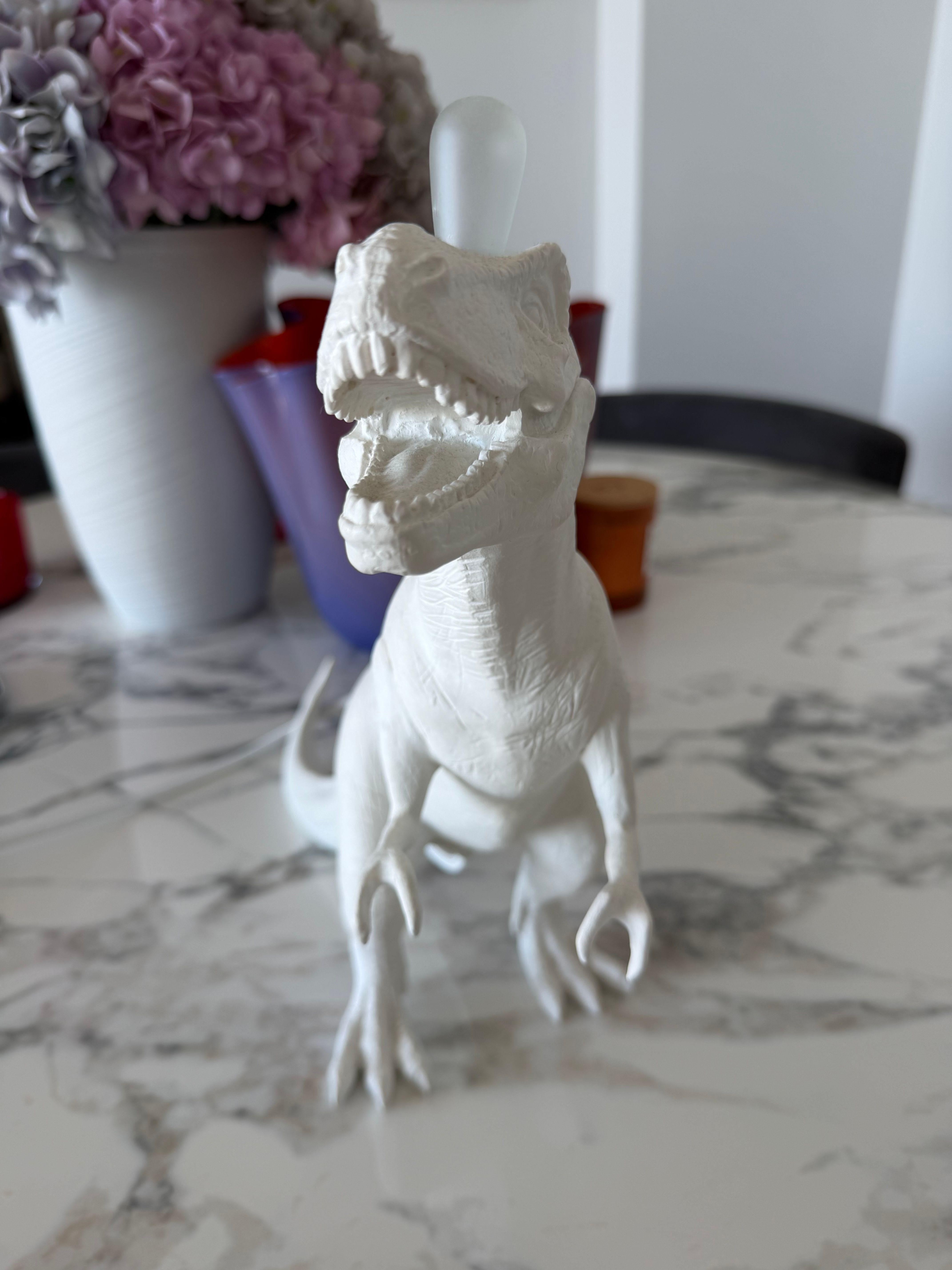 White Resin T-Rex Dinosaur Table Lamp Front