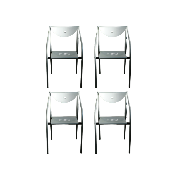 Set of 4 999 chairs in satin aluminum by Paolo Parigi (90s), Heron Parigi image