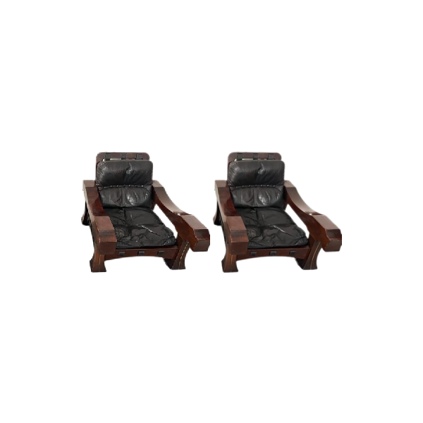Set of 2 vintage black leather armchairs (1960s), image