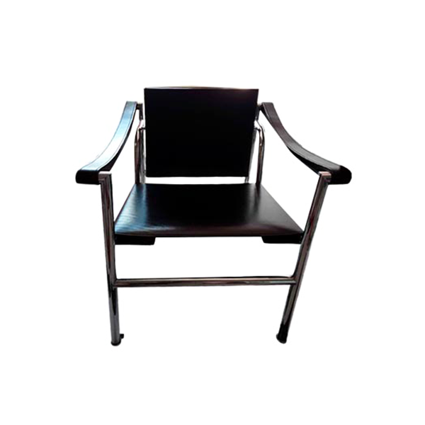 Icon LC1 armchair in steel and leather (black), Cassina image