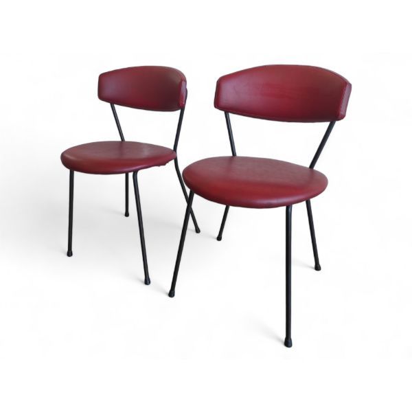 Set of 2 red leather chairs (1960s). Arflex Milan image