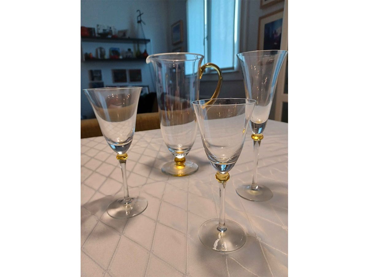 Set caraffa e 6 bicchieri Murano decorati in oro - Arredamento e