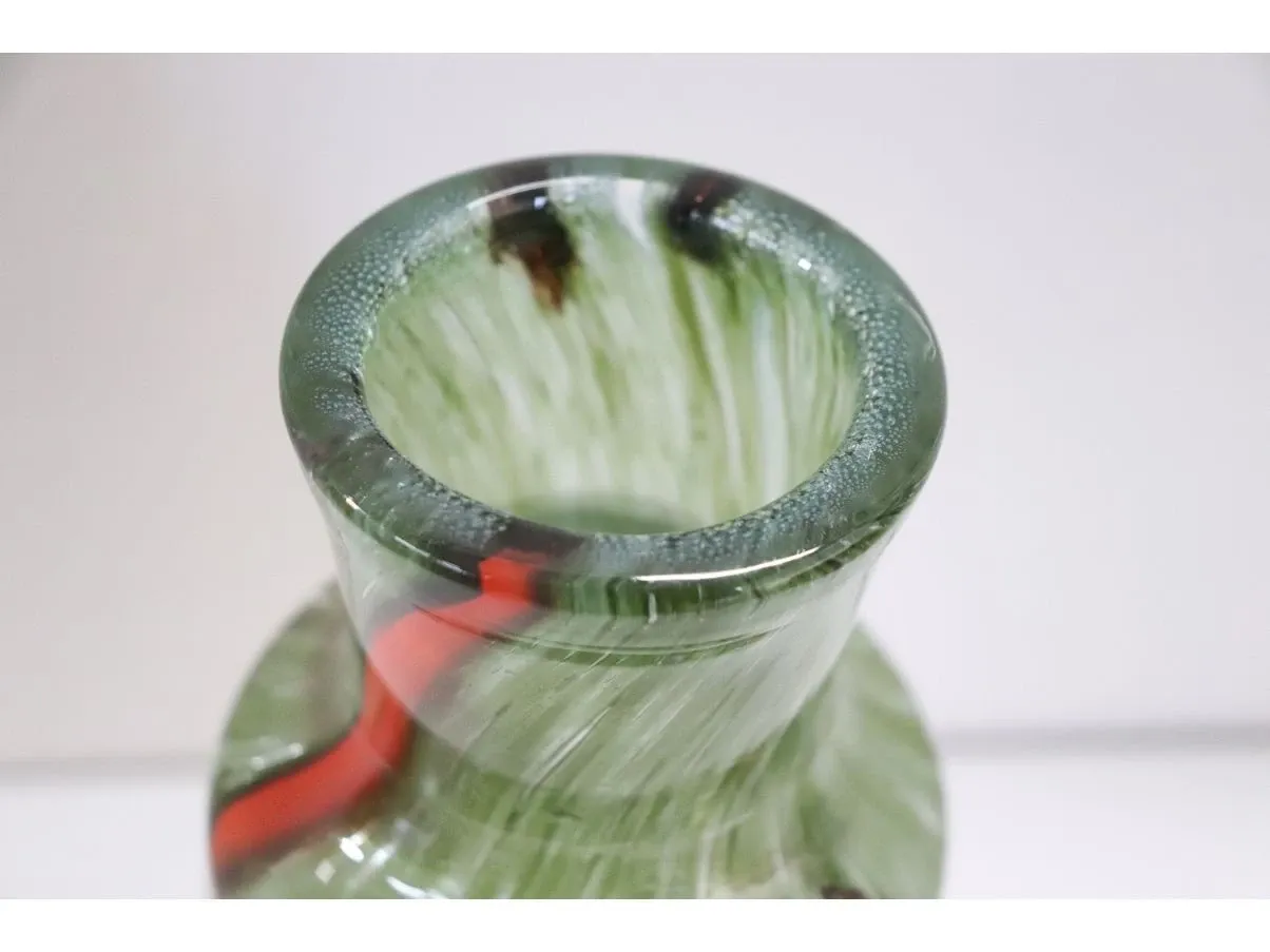 Vaso in vetro di Murano vintage verde e rosso (anni'60),  3
