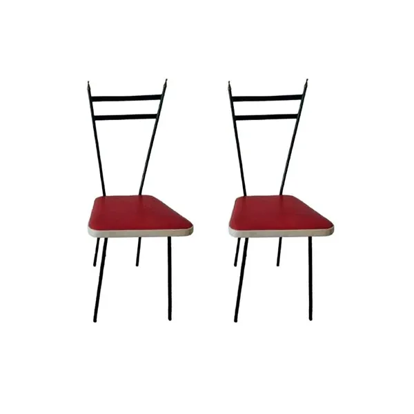 Set of 2 vintage chairs in iron and red eco-leather (1950s) image