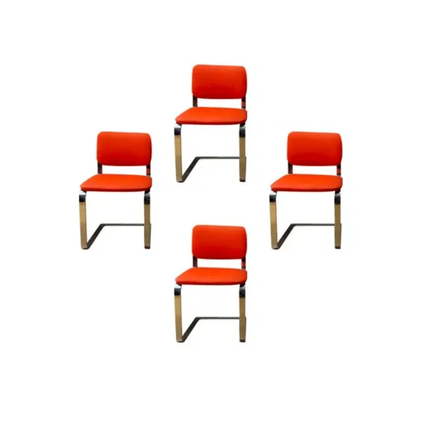 Set of 4 sled chairs in fabric (orange), Mobel Italia image