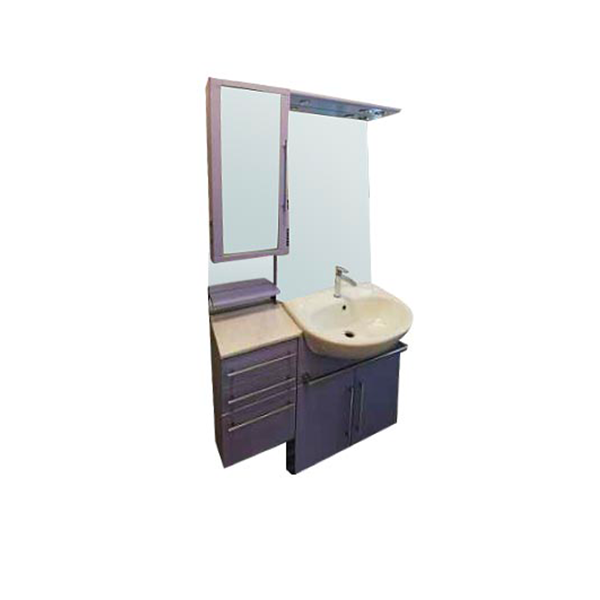 Sistema arredo bagno con specchio e lavabo (viola), Cima