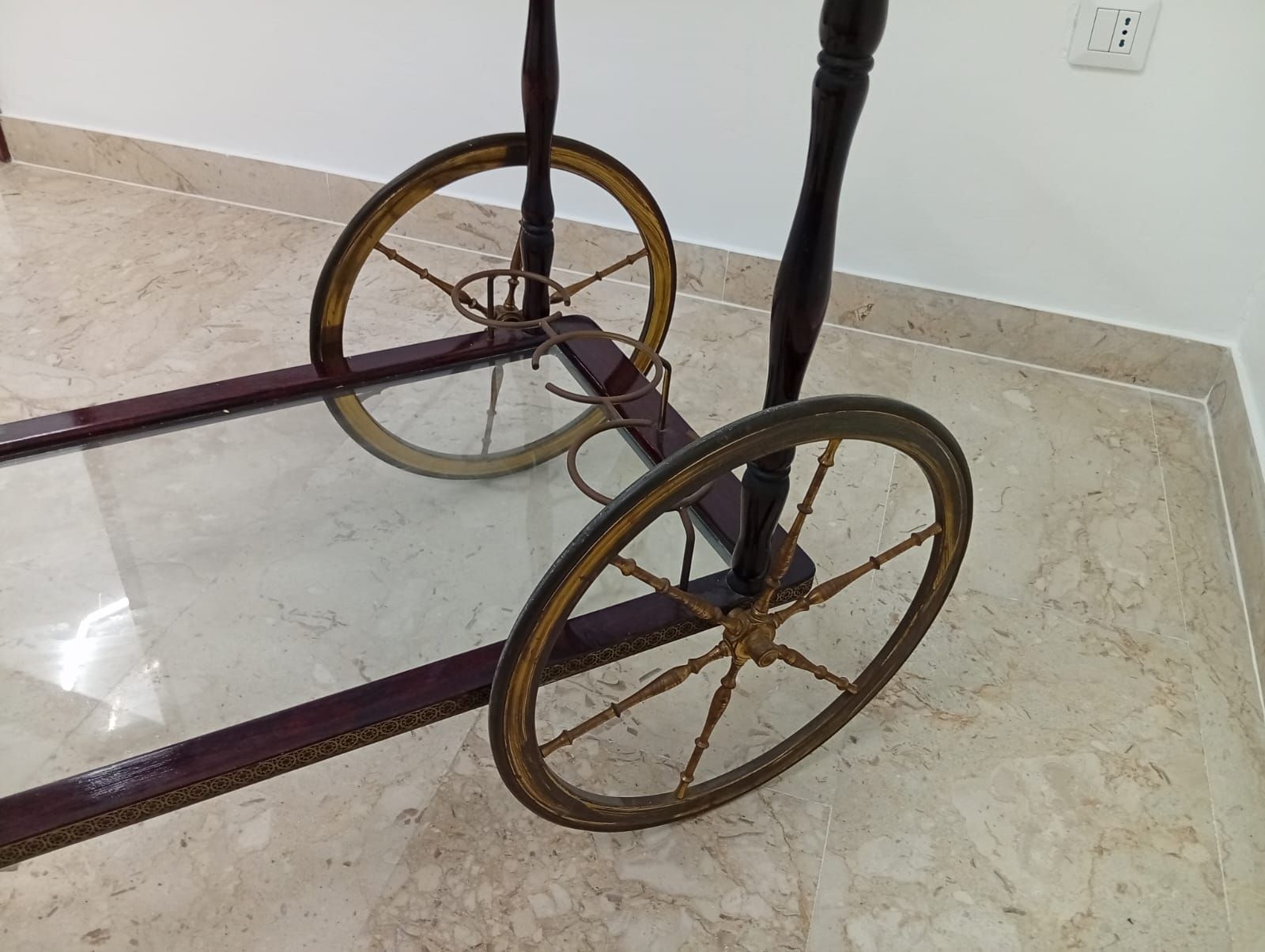 Carrello bar vintage in legno di mogano (anni '60) Defects