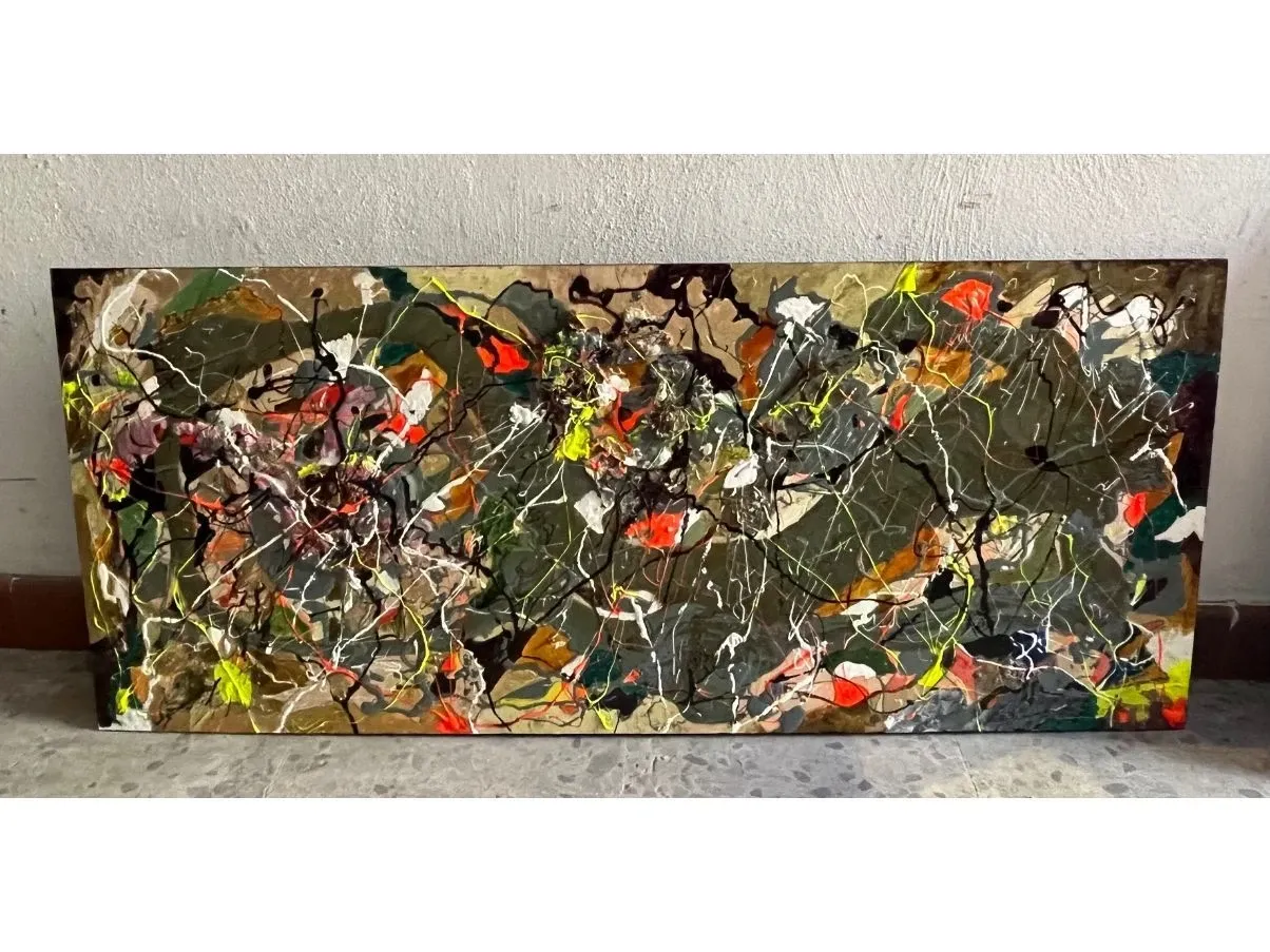 Quadro astrattismo a tempera e smalto di Bruno Carlino, 1