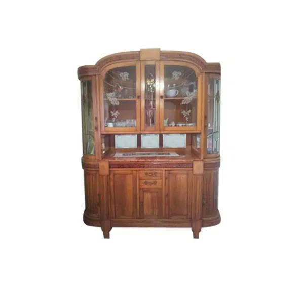 Vintage wooden sideboard with display cabinets and marble top, image