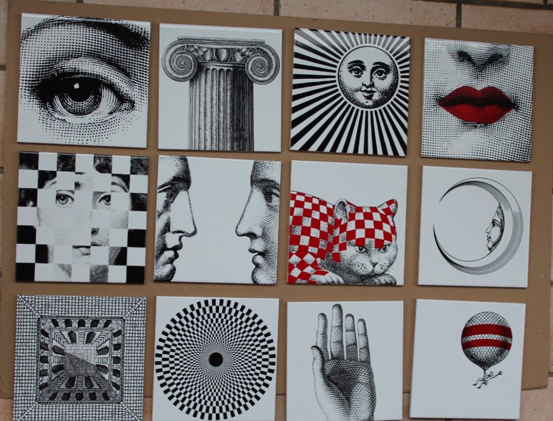 Set of 12 Piero Fornasetti Decorative Tiles Main