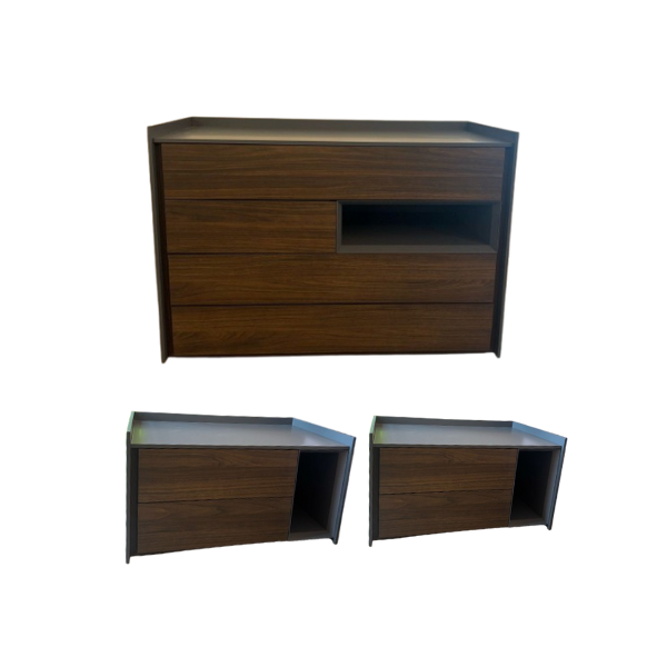 Set comò e 2 comodini Sly in legno laccato opaco (grigio), Novamobili image