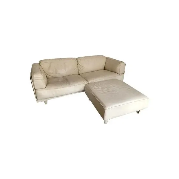 Set of 2 seater sofa and Twice pouf in leather (ivory), Poltrona Frau image