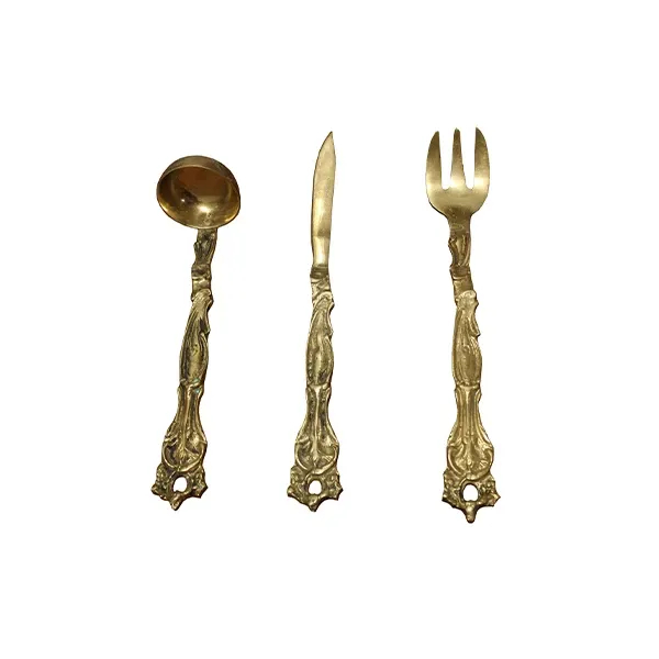 Set of 3 Menage cutlery in vintage worked bronze (1950s) image