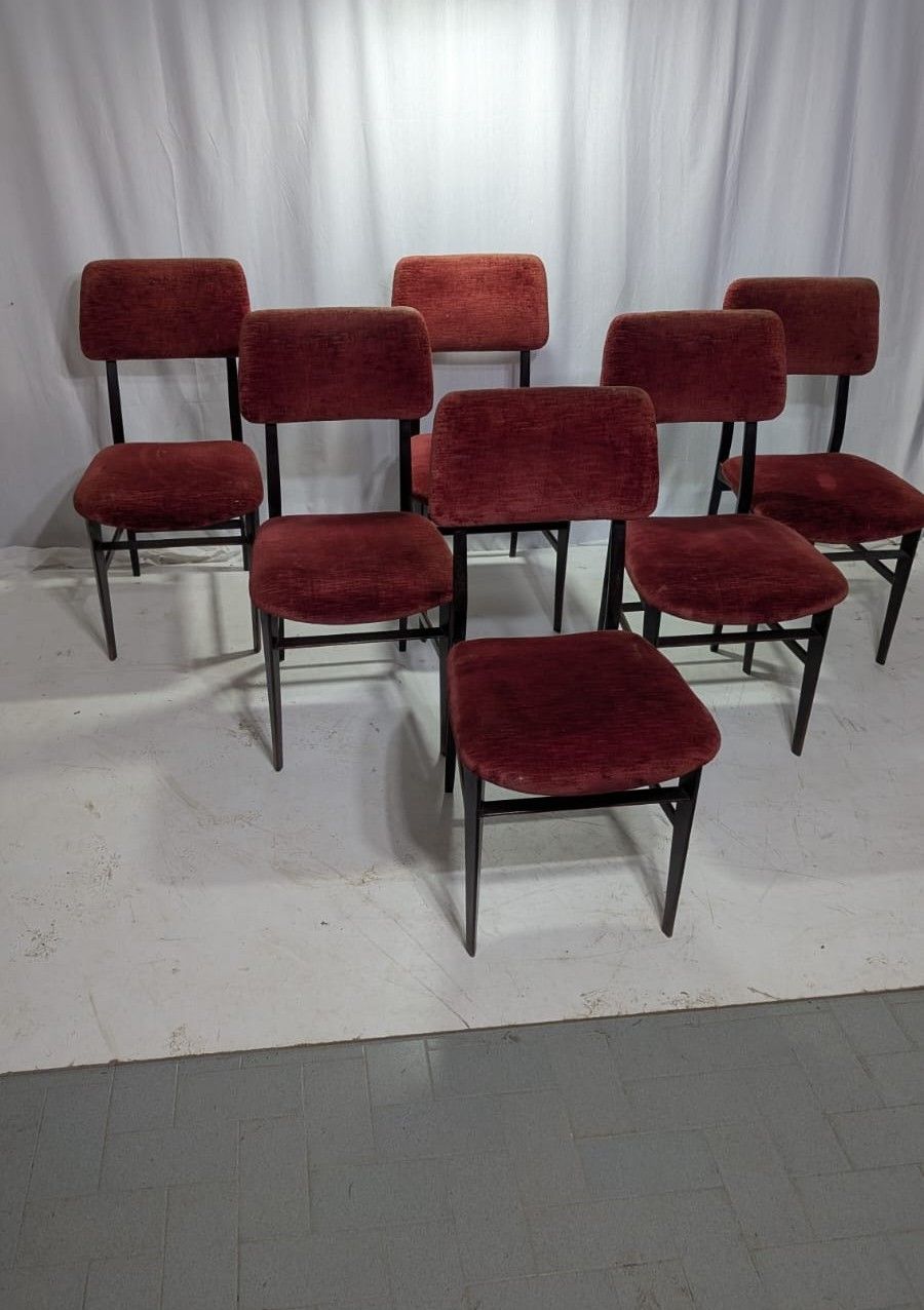 Set aus 6 Vittorio Dassi Stühlen (1950er Jahre) Brand