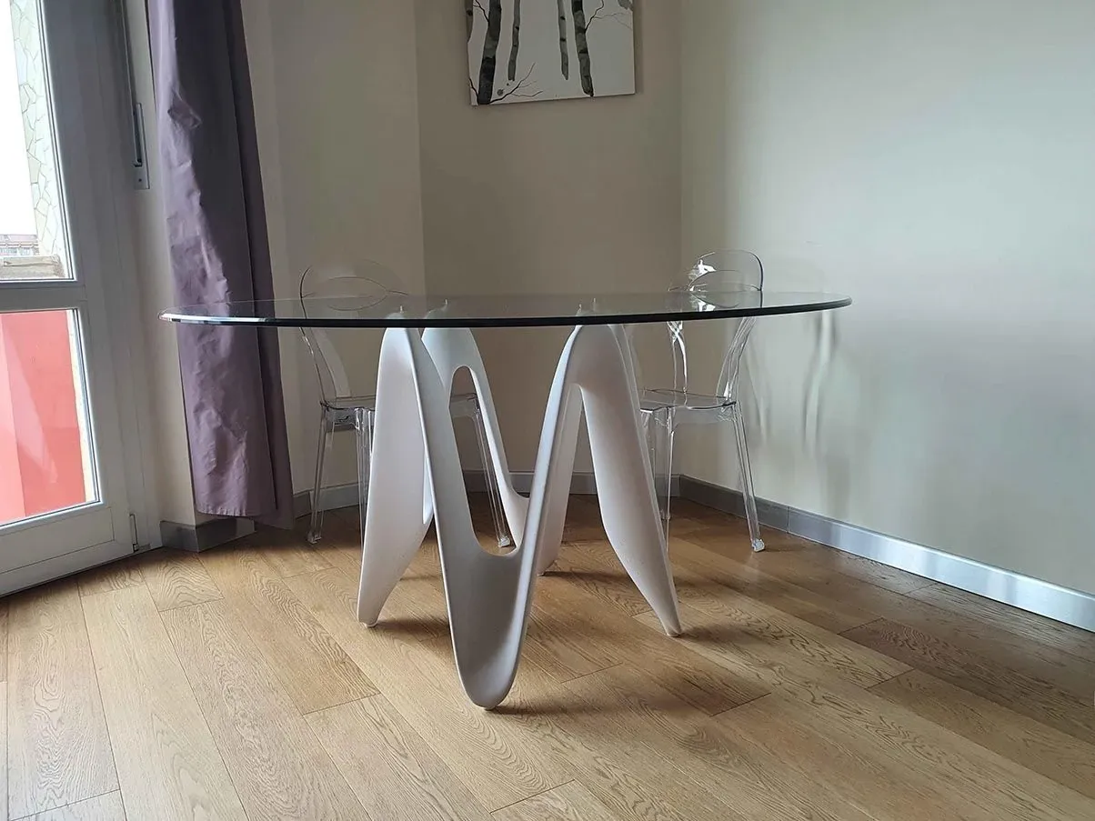 Lambda 140 round table in glass (white) 