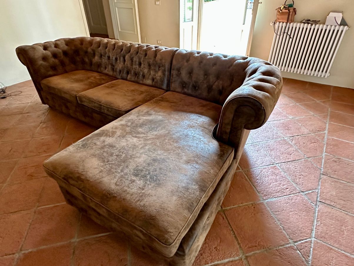 Vintage brown leather corner sofa 4