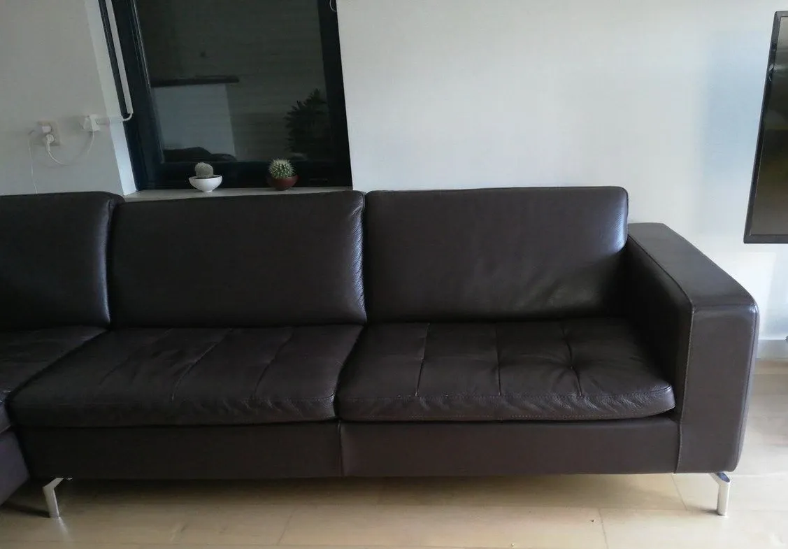 Corner sofa in dark brown textured leather, Natuzzi 4