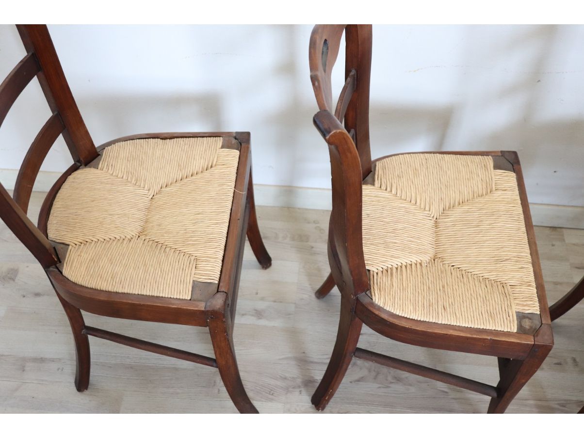 Set 4 sedie vintage in ciliegio con seduta in paglia