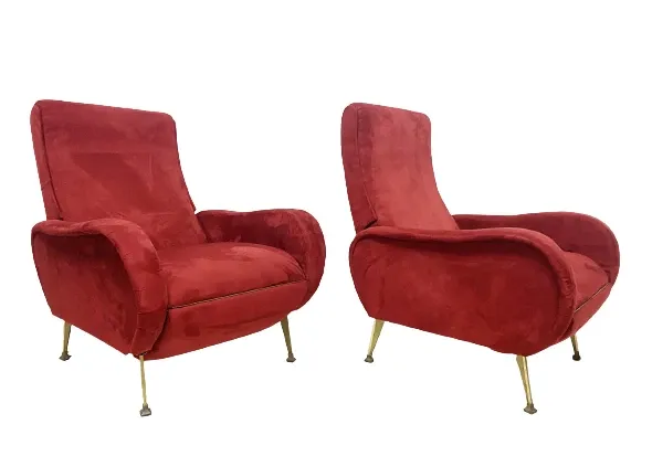Set of 2 vintage armchairs in burgundy velvet (70s), 2