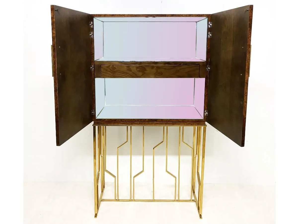 Mobile bar vintage in mogano e ottone (anni '70), 5