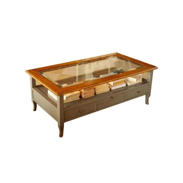 Coffee table with wooden drawers with glass top, Betamobili 