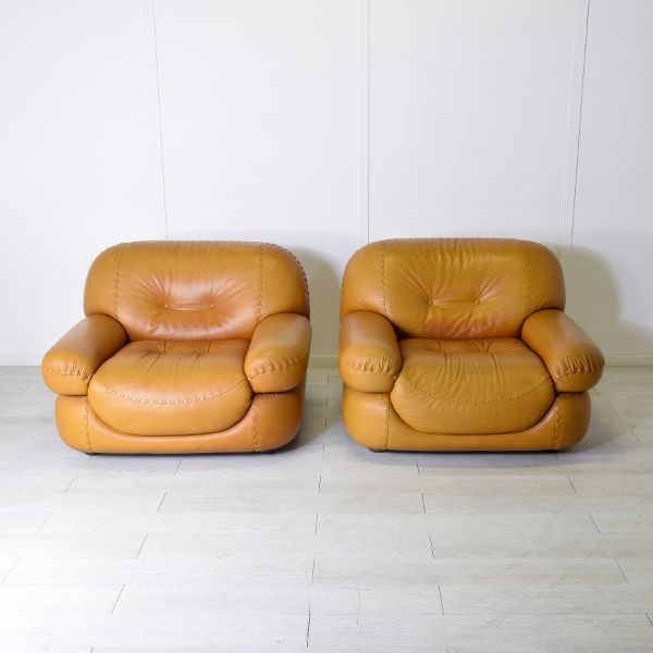 Coppia di poltrone in pelle di Sapporo (anni '70), Mobil Girgi image