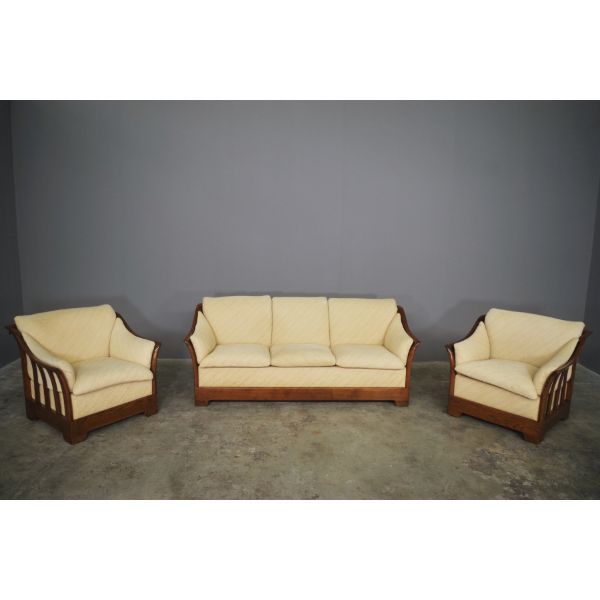 Sofa-Set 3-Sitzer und 2 Sessel aus Holz (70er Jahre) image