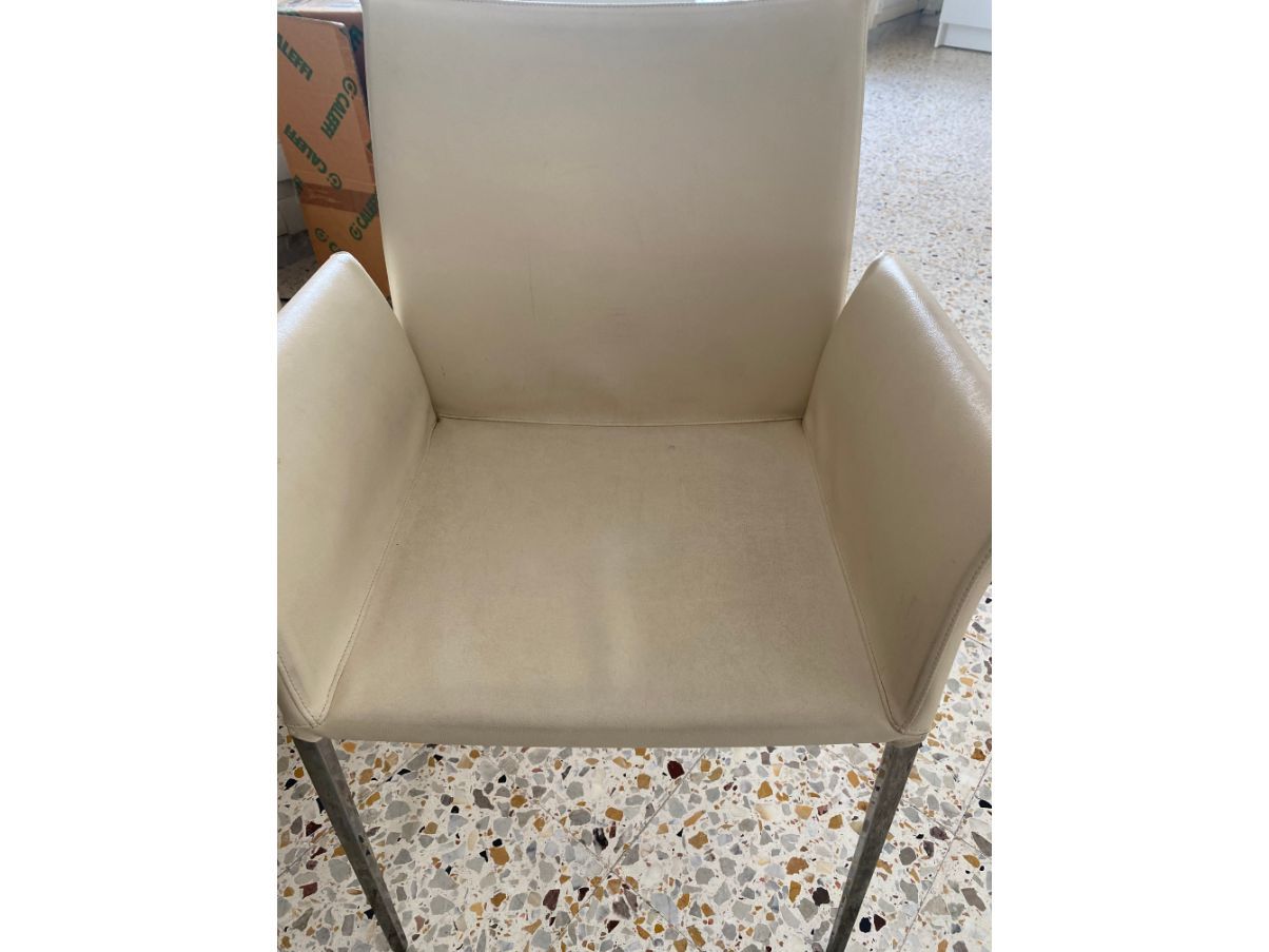 Lea chair in steel and white leather, Zanotta Front