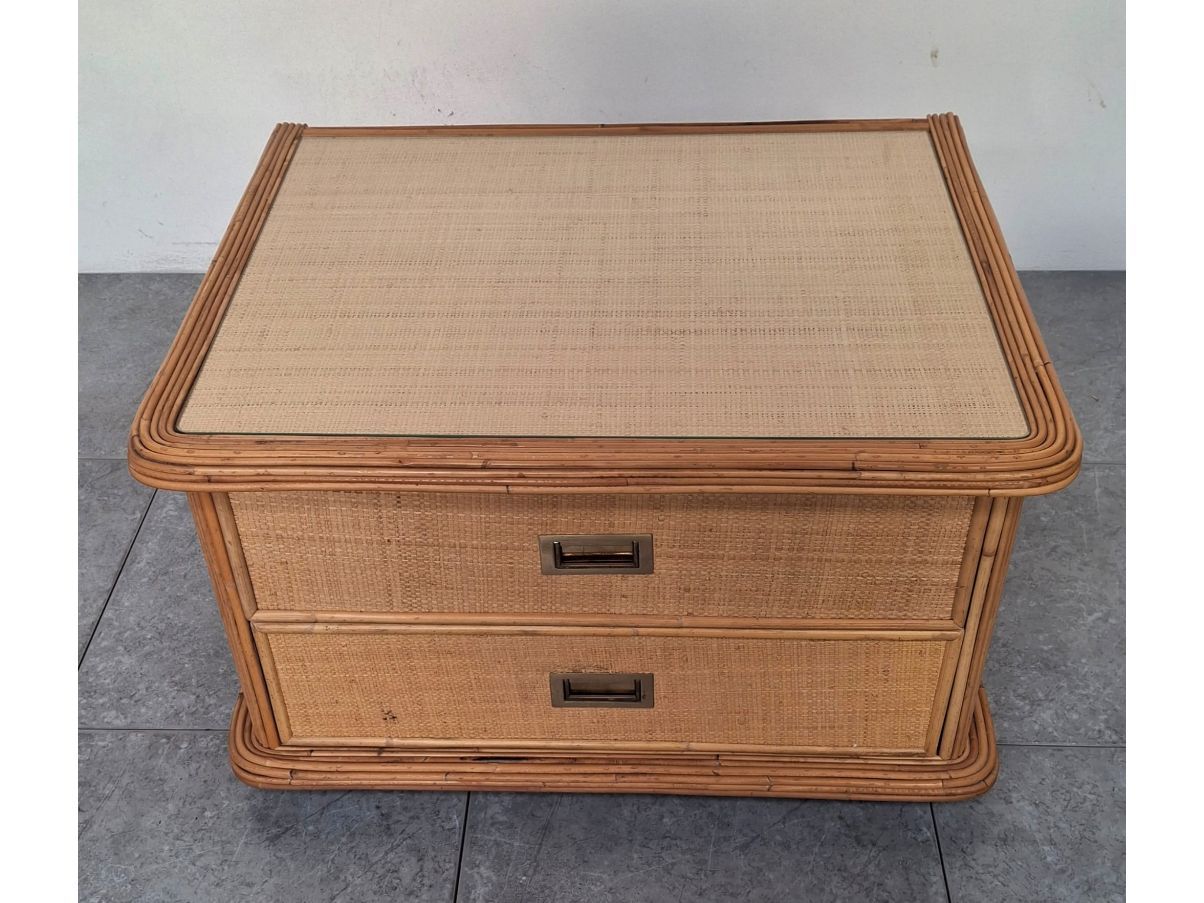 Vintage Rattan and Wicker Nightstand (70s), Vivai del Sud Brand