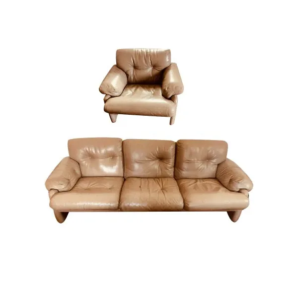 3 seater sofa and Coronado armchair in leather (beige), B&B Italia image
