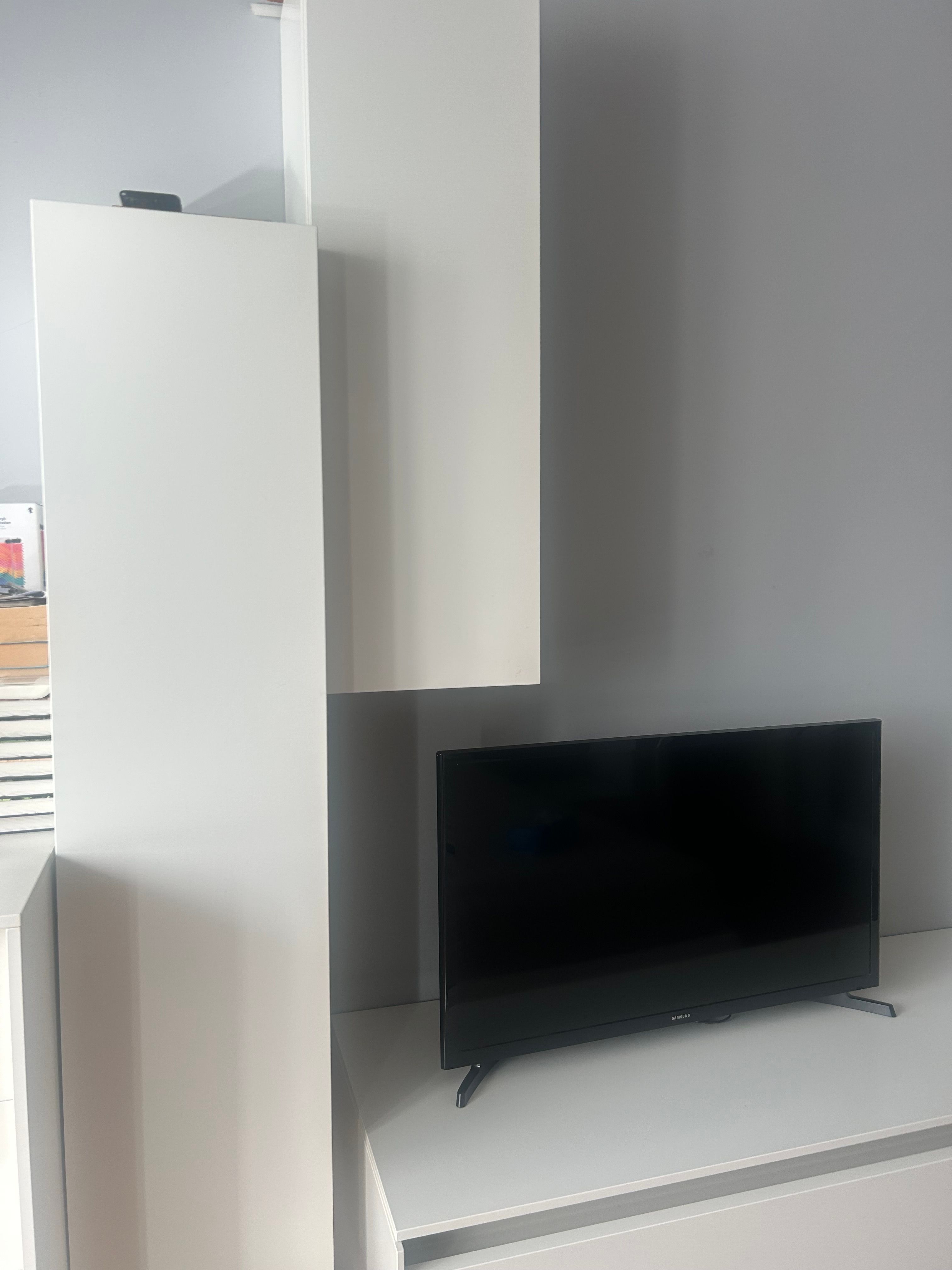 Matt White Lacquered Drawer Unit and Two Wall Cabinets Set Side