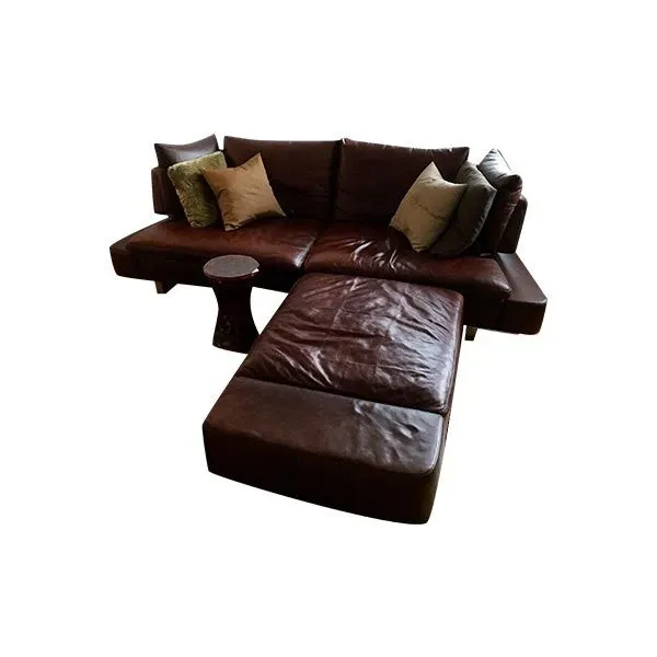 Image of Set divano 2 posti con meridiana in metallo e pelle, Natuzzi