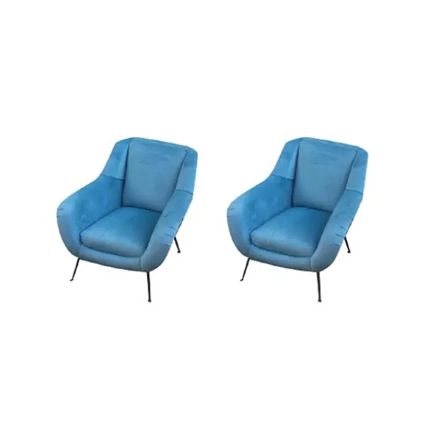 Set of 2 armchairs by Gigi Radice in velvet (blue), Minotti image