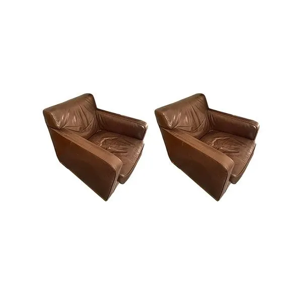 Set of 2 Imprimatur armchairs in steel and leather (brown), Maxalto 