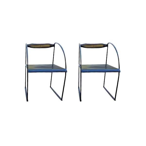 Set of 2 Patoz chairs in steel and leather (black), ICF DePadova image