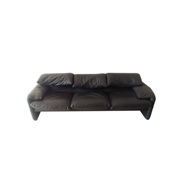 3 seater sofa Maralunga icon in leather (black), Cassina image