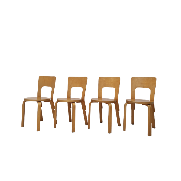 Set of 4 vintage 66 chairs by Alvaro Aalto, image