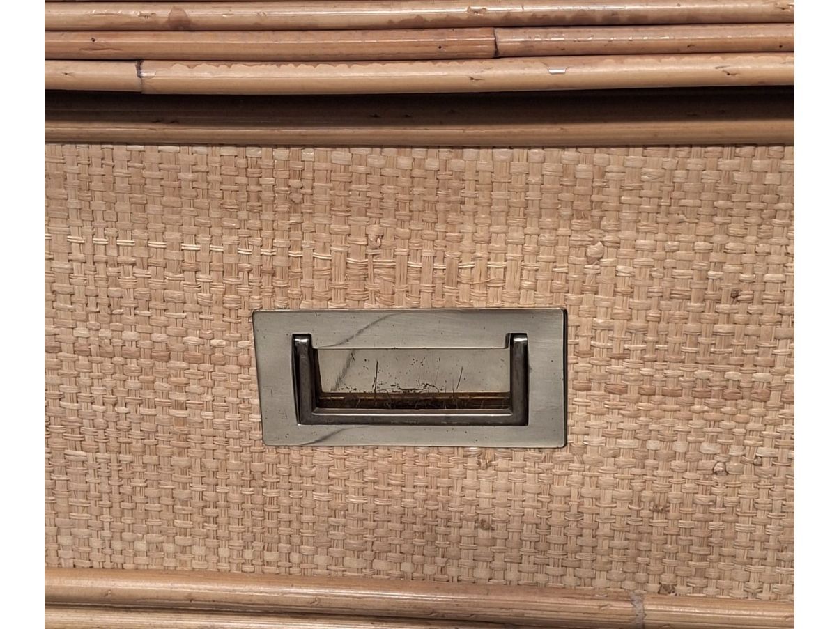 Wooden rattan and wicker chest of drawers (70s) Defects